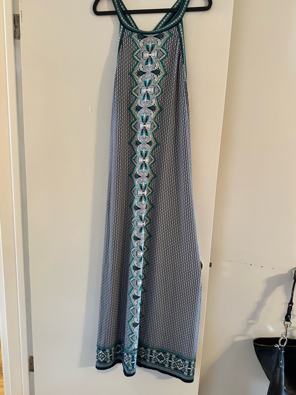 Max Studio Teal & Black Patterned Halter Maxi Dress